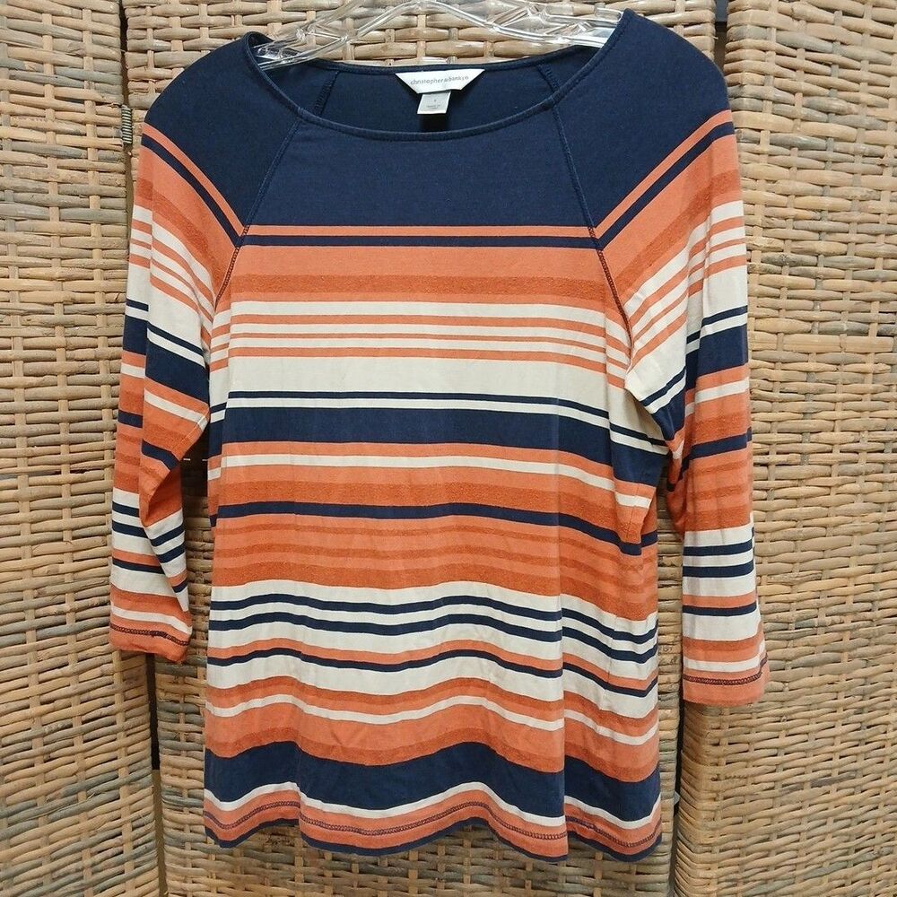 Christopher  & Banks Size Small Stripe 3/4 Sleeve Tee Shirt Light Weight Soft